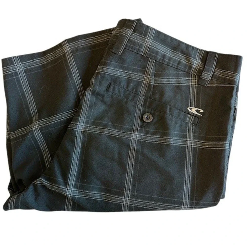 O'Neill Plaid Shorts Hybrid Casual Walk Black Size 32‎